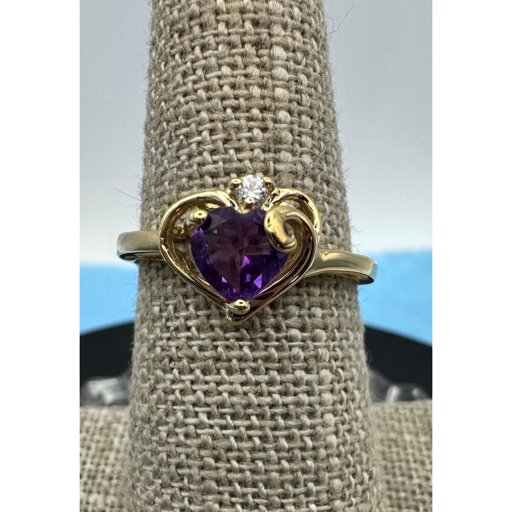 Gold Over Sterling Silver Heart Amethyst Ring Size 7 Gemstone Jewelry